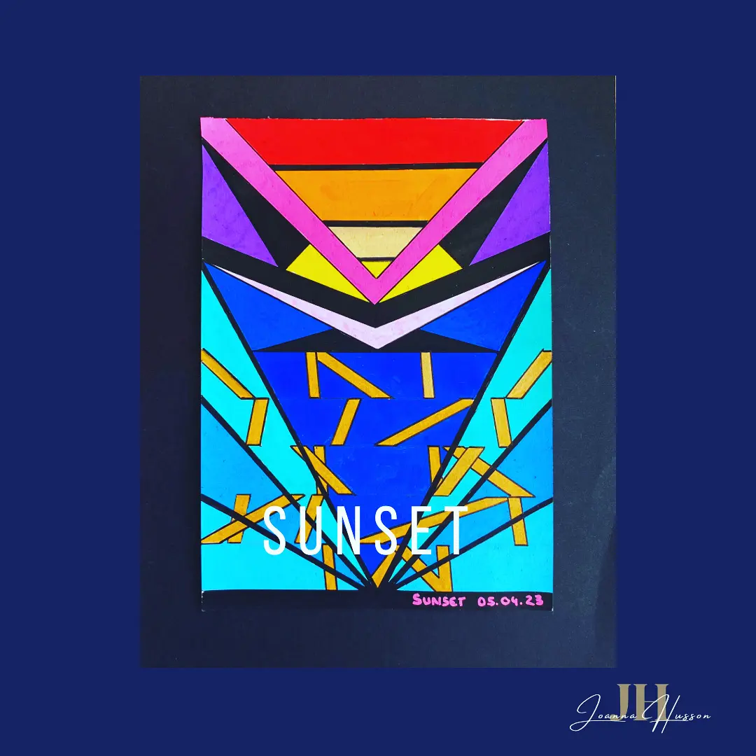 An acrylic Posca painting of a sunset