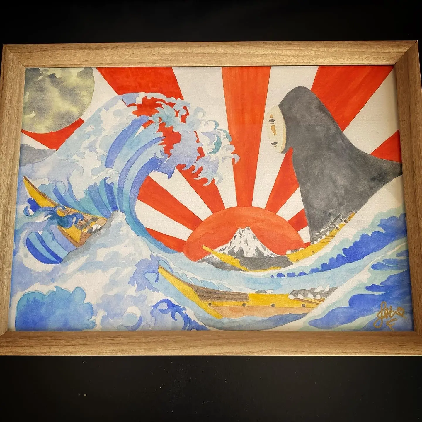 A watercolour painting by artist Joanna Husson using Hokusai's Great Wave as a reference